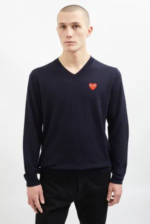 Navy Wool Red Heart Sweater