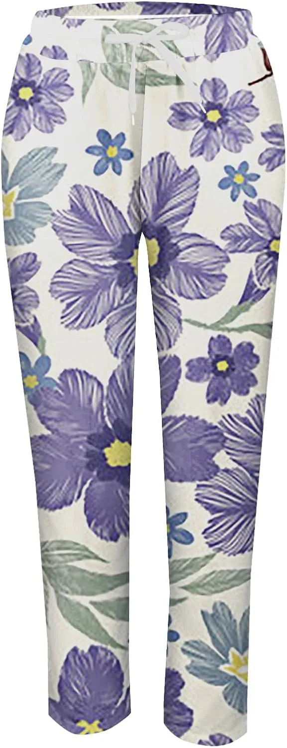 Outfits for Women Summer Wide Leg Pants Drawstring Elastic Waist Pants High Waisted Pants Casual Beach Trousers
