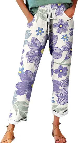 Outfits for Women Summer Wide Leg Pants Drawstring Elastic Waist Pants High Waisted Pants Casual Beach Trousers