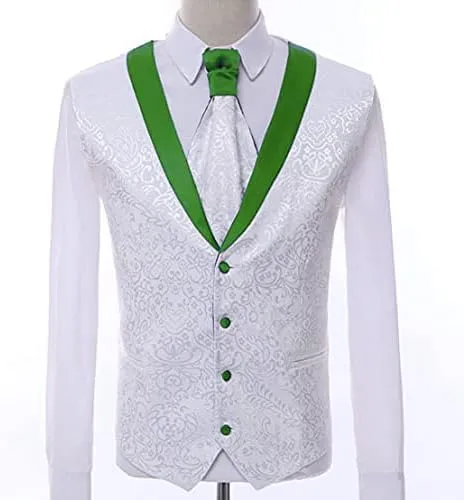 Paisley Slim Fit White Premium Floral Tuxedo Prom Wedding Groom 3 Pieces Suits