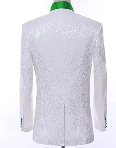 Paisley Slim Fit White Premium Floral Tuxedo Prom Wedding Groom 3 Pieces Suits