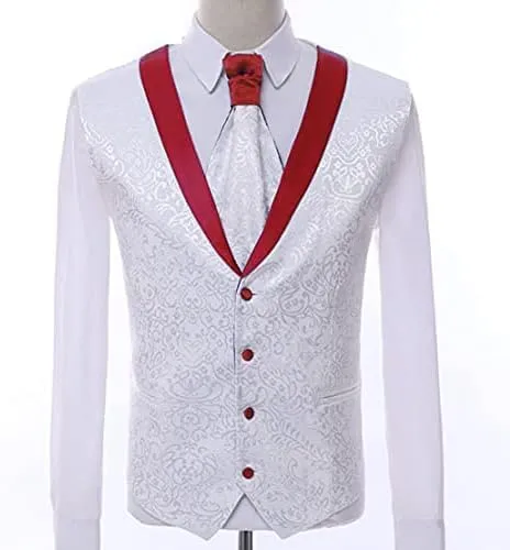 Paisley Slim Fit White Premium Floral Tuxedo Prom Wedding Groom 3 Pieces Suits
