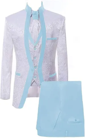 Paisley Slim Fit White Premium Floral Tuxedo Prom Wedding Groom 3 Pieces Suits