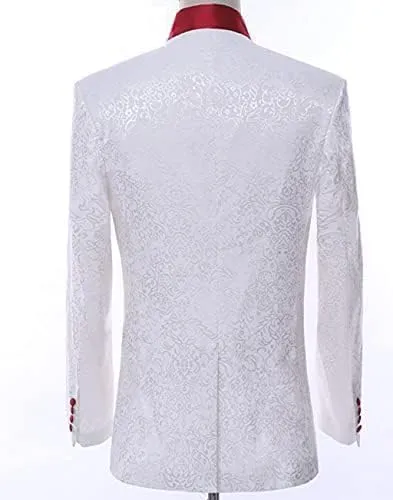Paisley Slim Fit White Premium Floral Tuxedo Prom Wedding Groom 3 Pieces Suits