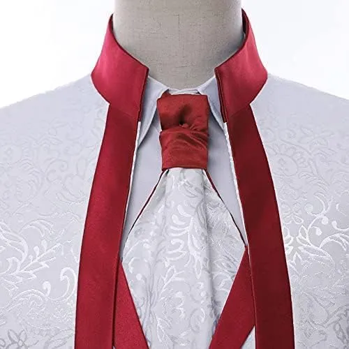 Paisley Slim Fit White Premium Floral Tuxedo Prom Wedding Groom 3 Pieces Suits
