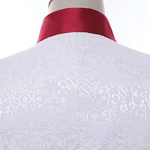 Paisley Slim Fit White Premium Floral Tuxedo Prom Wedding Groom 3 Pieces Suits
