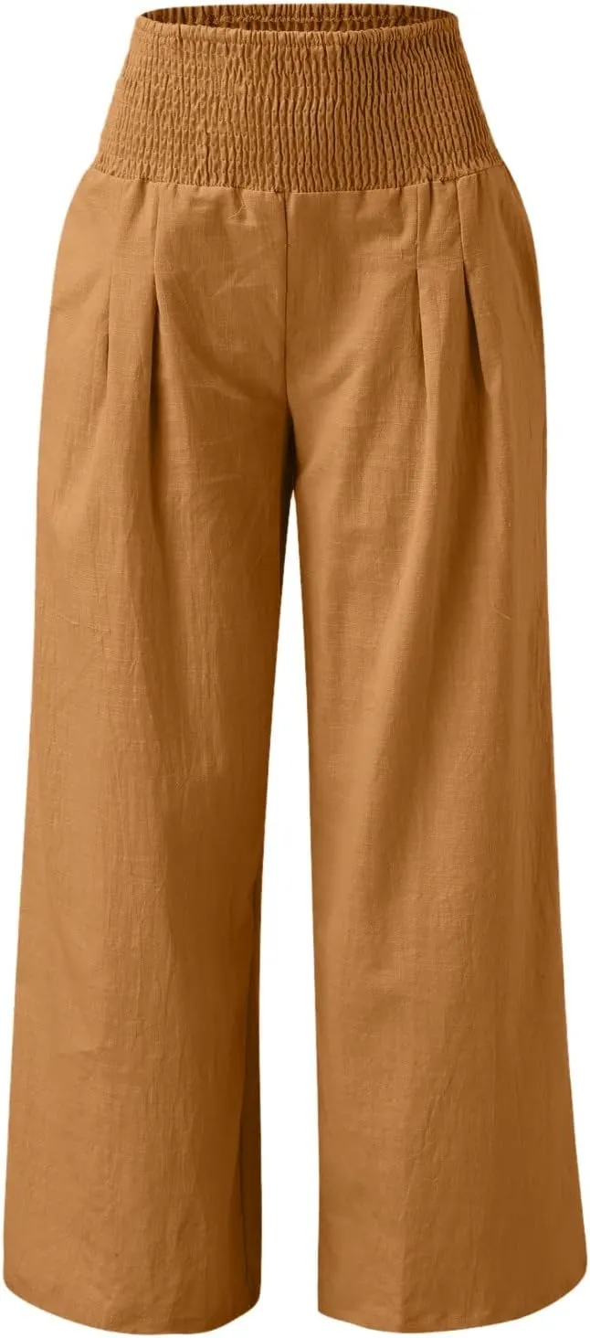 Pants for Women Trendy Pants Comfy Work Pants with Pockets Elastic High Waist Paper Bag Drawstring N De Lino para