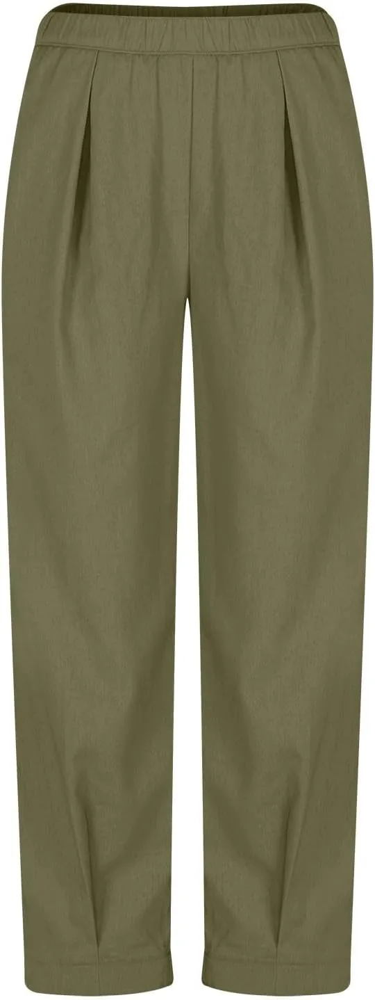 Pants for Women Women's Autumn Fashion Solid Color Elastic Waisted Casual Cropped Pants with Pockets 2024