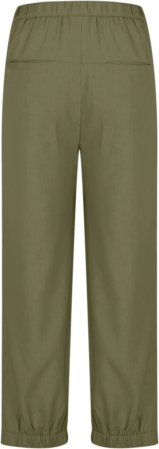 Pants for Women Women's Autumn Fashion Solid Color Elastic Waisted Casual Cropped Pants with Pockets 2024