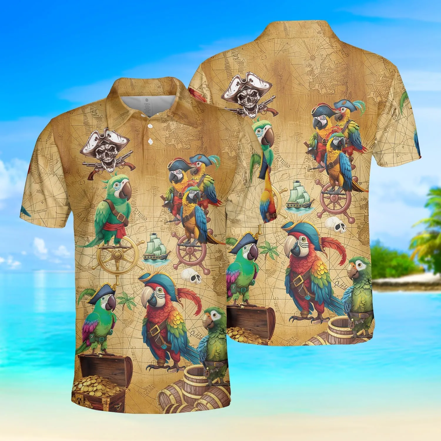 Parrot Golf Shirt Men Funny Golf Polos for Men Dry Fit Funny - Birds Golf Polo Shirts Hawaiian Polo Golf Outfits (MP_PL_9)