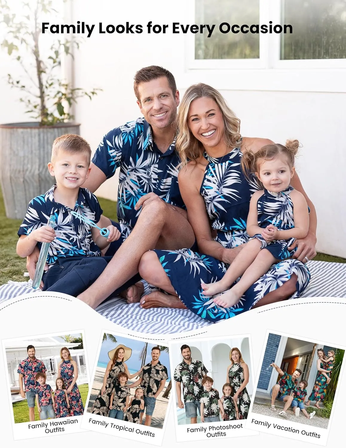 PATPAT Family Hawaiian Matching Outfits Mommy and Me Outfits Caribbean Vacation Summer Tropical Halter Sundresses and Shirts