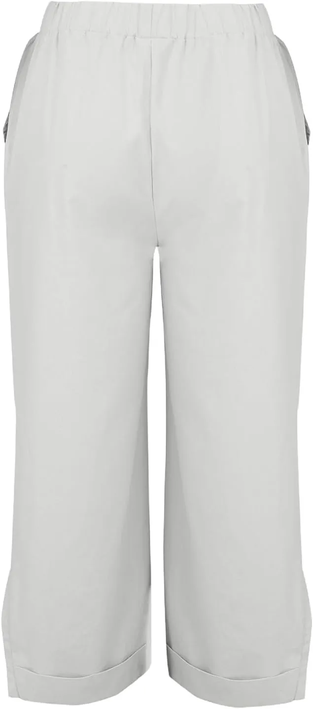 Petite Linen Cotton Pants for Women Summer Work Pants Boho Floral Beach Summer Clother with Pockets 2025
