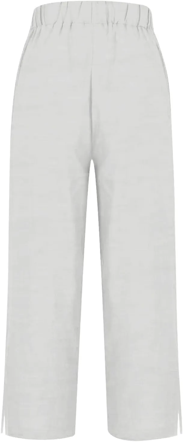 Petite Linen Cotton Pants for Women Summer Work Pants Boho Floral Beach Summer Clother with Pockets 2025