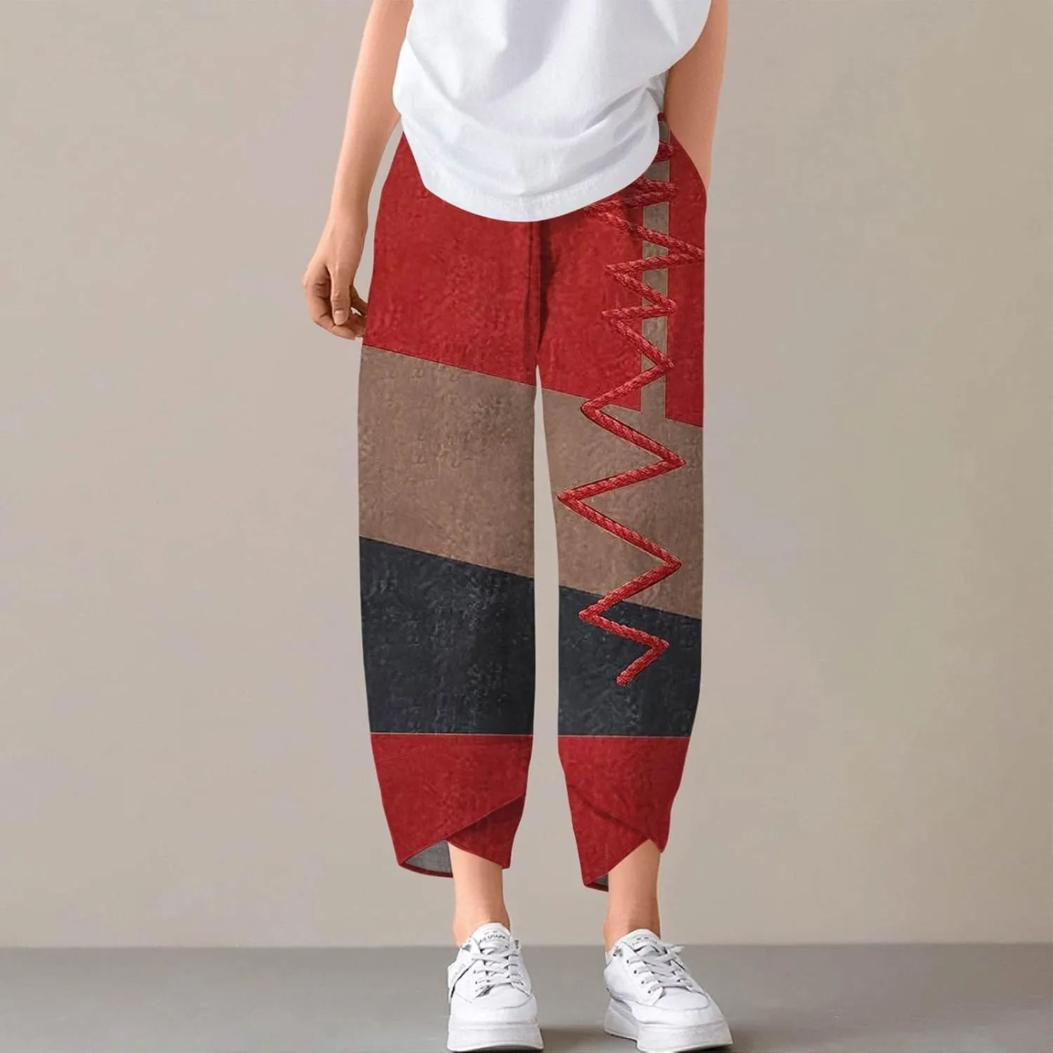 Petite Linen Pants Summer Wide Leg Hight Waisted Capri Pants Cotton Linen Comfy Cropped Palazzo Trousers with Pockets
