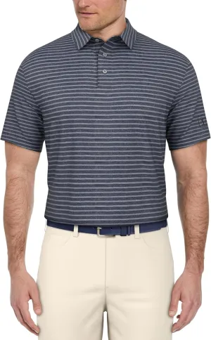 PGA TOUR Men's Heather Feeder Stripe Short Sleeve Golf Polo Shirt, Moisture-Wicking, Sun Protection, Stretch Shoulder Seams