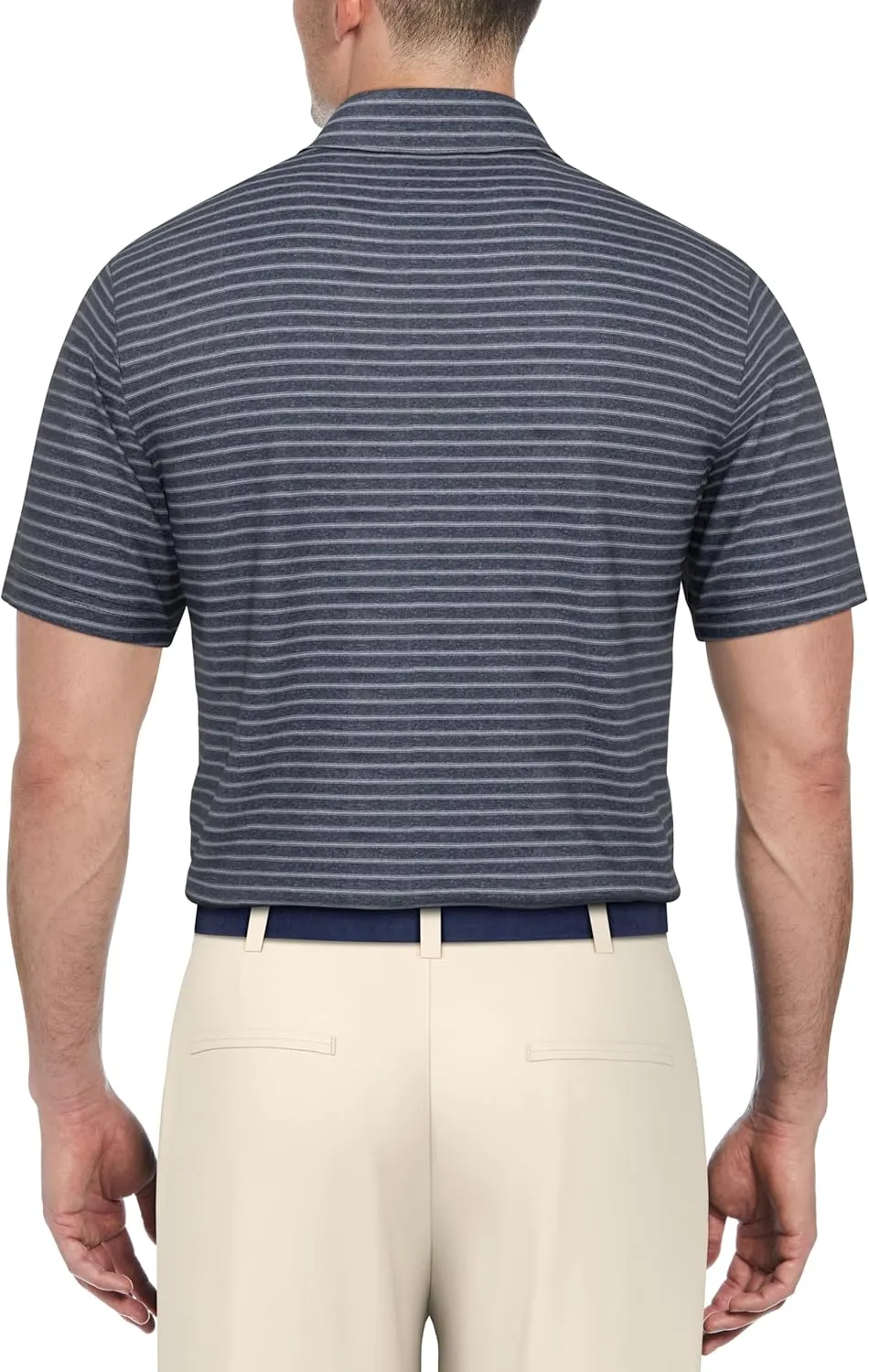 PGA TOUR Men's Heather Feeder Stripe Short Sleeve Golf Polo Shirt, Moisture-Wicking, Sun Protection, Stretch Shoulder Seams