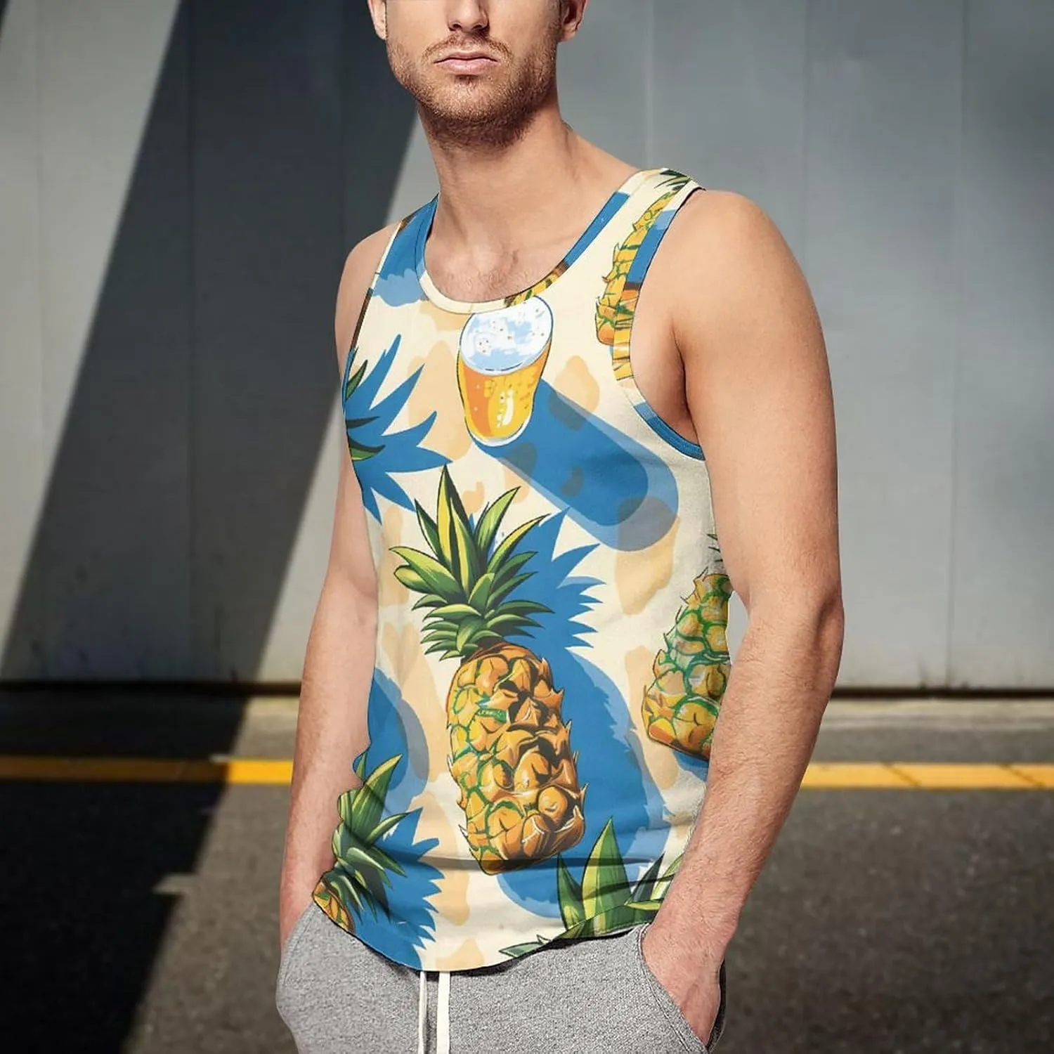 Pineapples and Beers Men's Tank Top Sleeveless T-Shirt Pullover Vest Shirts Gym Workout Beach Funny