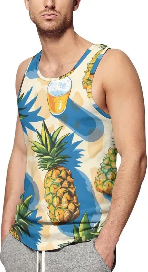 Pineapples and Beers Men's Tank Top Sleeveless T-Shirt Pullover Vest Shirts Gym Workout Beach Funny