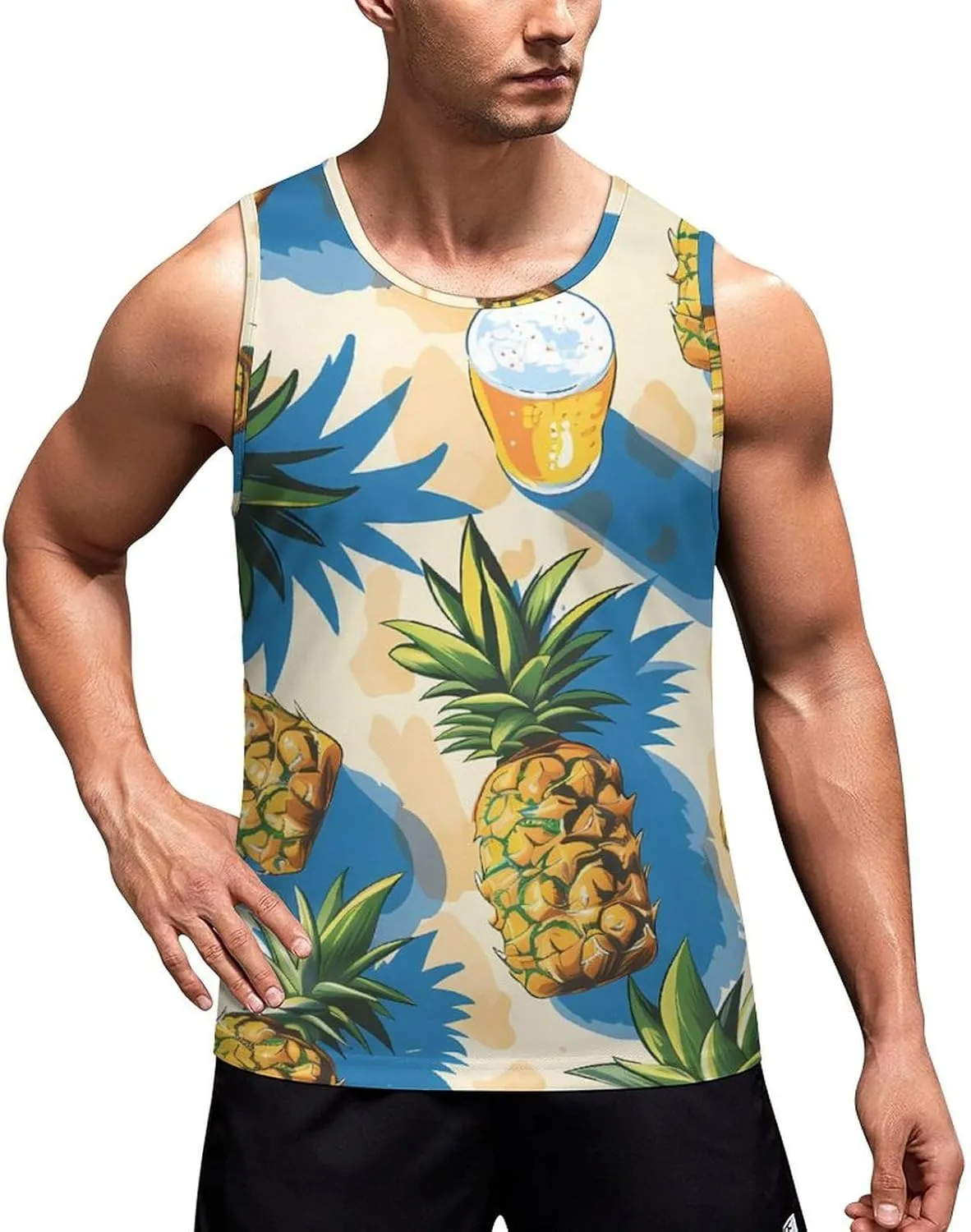 Pineapples and Beers Men's Tank Top Sleeveless T-Shirt Pullover Vest Shirts Gym Workout Beach Funny