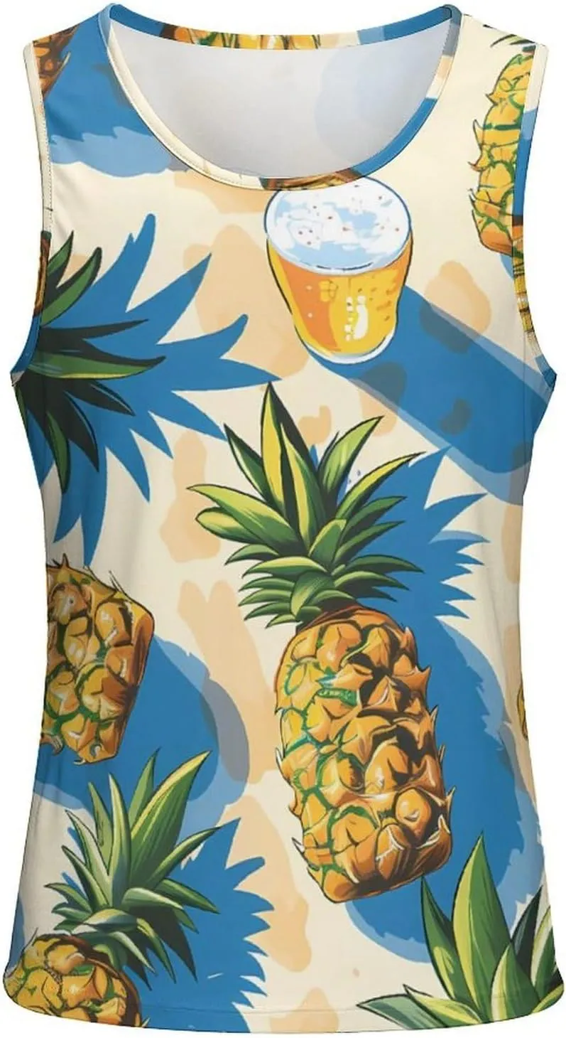 Pineapples and Beers Men's Tank Top Sleeveless T-Shirt Pullover Vest Shirts Gym Workout Beach Funny