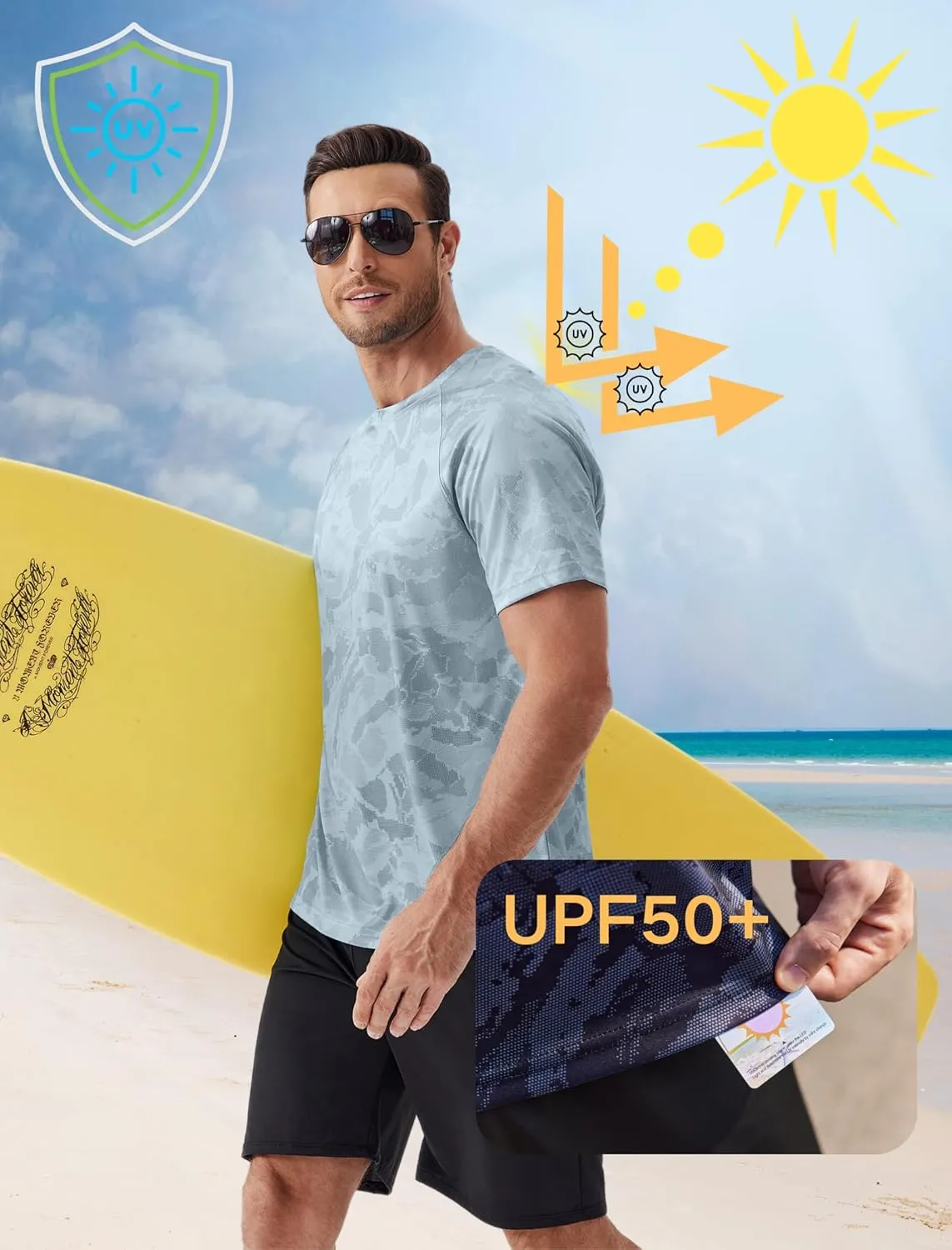 PINSPARK Men's Rash Guard Swim Shirt UPF50  Sun Protection Quick Dry Athletic Water Shirts for Men Surf Hiking