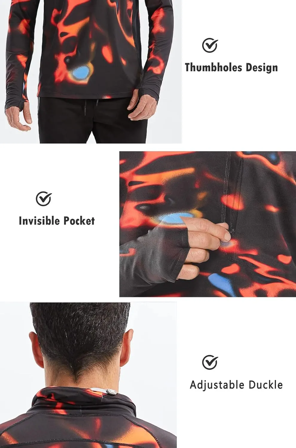 PIQIDIG Men's Sun Protection Hoodie Shirts UPF 50  Long Sleeve Rash Guard Performance Athletic Running Hiking T-Shirt
