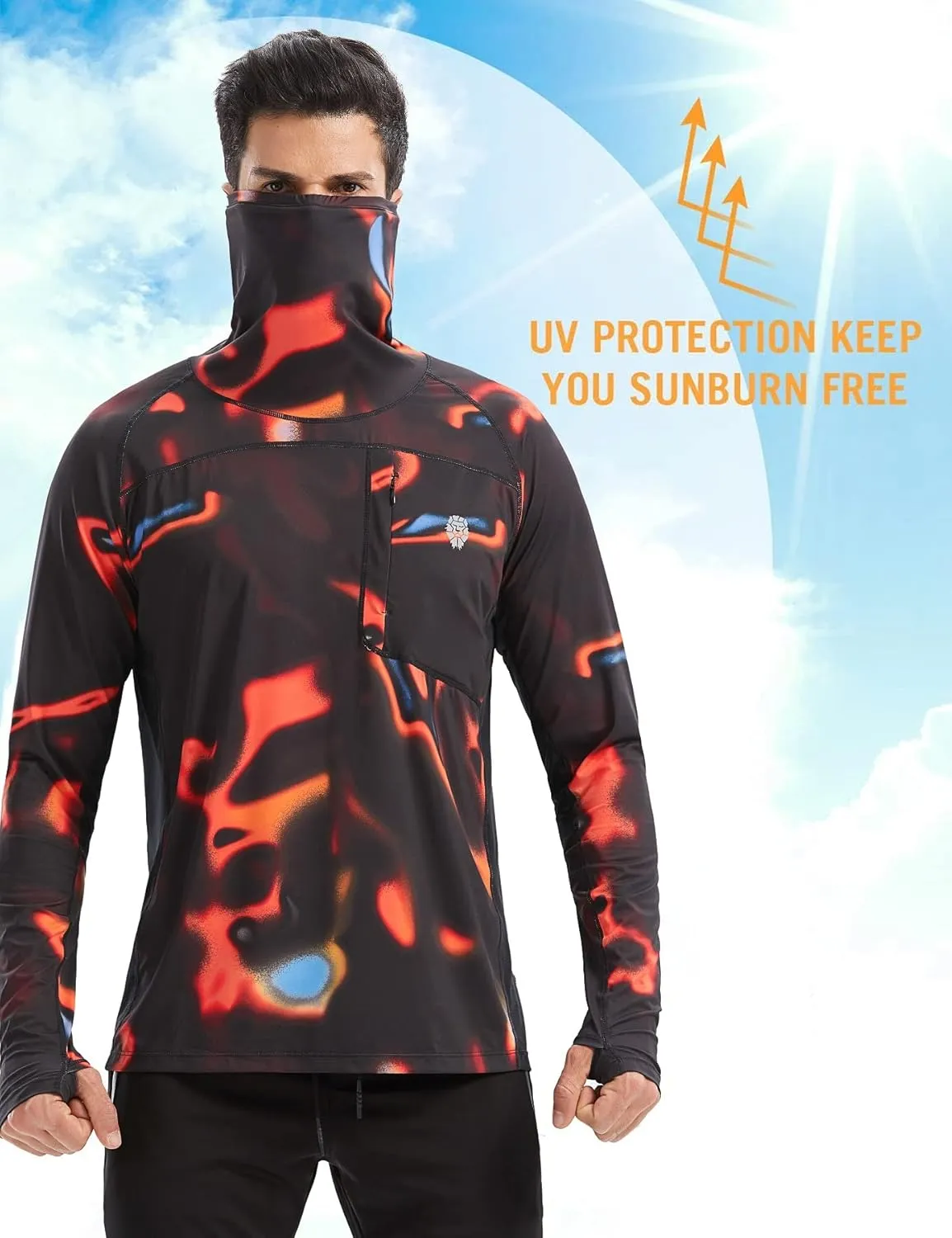 PIQIDIG Men's Sun Protection Hoodie Shirts UPF 50  Long Sleeve Rash Guard Performance Athletic Running Hiking T-Shirt