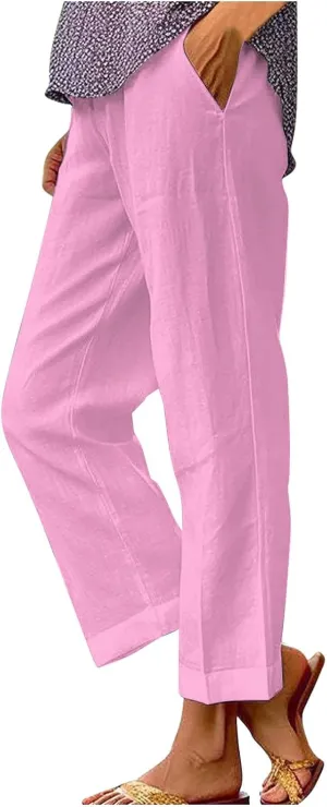 Plus Size Linen Pants Spring Curvy Pants for Women Casual Womens Lightweight Pants for Summer