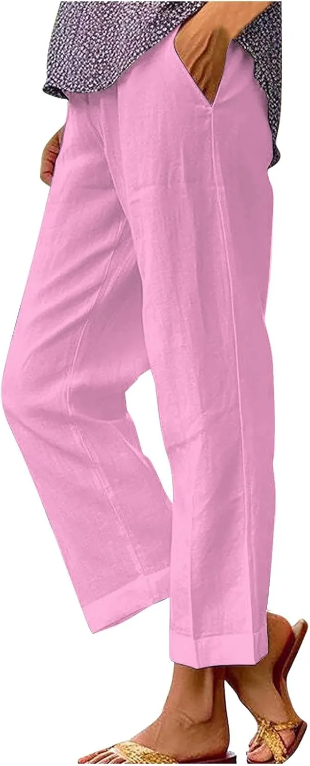 Plus Size Linen Pants Spring Curvy Pants for Women Casual Womens Lightweight Pants for Summer