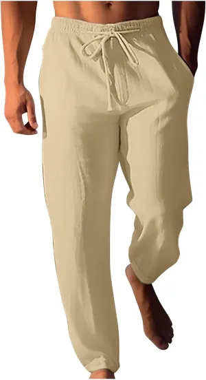 Plus Size Pants for Mens Elastic Waist Casual Pants Solid High Waist Pants Wide Leg Trousers Lightweight Loose Pant