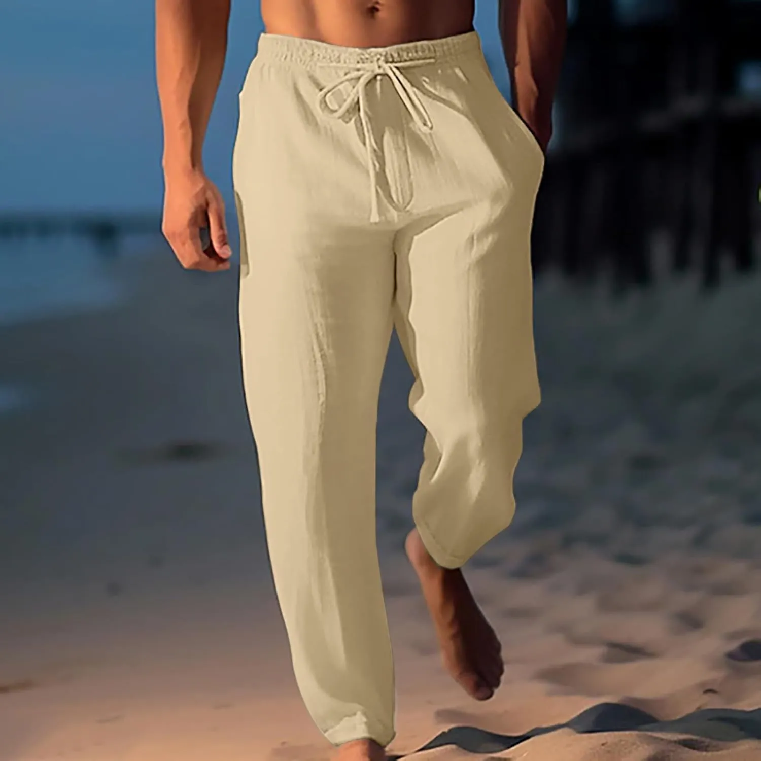 Plus Size Pants for Mens Elastic Waist Casual Pants Solid High Waist Pants Wide Leg Trousers Lightweight Loose Pant