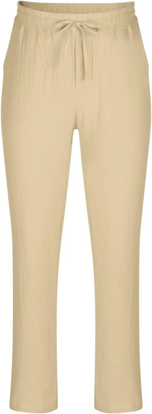 Plus Size Pants for Mens Elastic Waist Casual Pants Solid High Waist Pants Wide Leg Trousers Lightweight Loose Pant