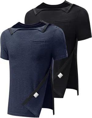 Poriff Men's Post Shoulder Surgery Recovery Shirts Full Tear Away Short Sleeve Snap Chemo Port Access Shirt