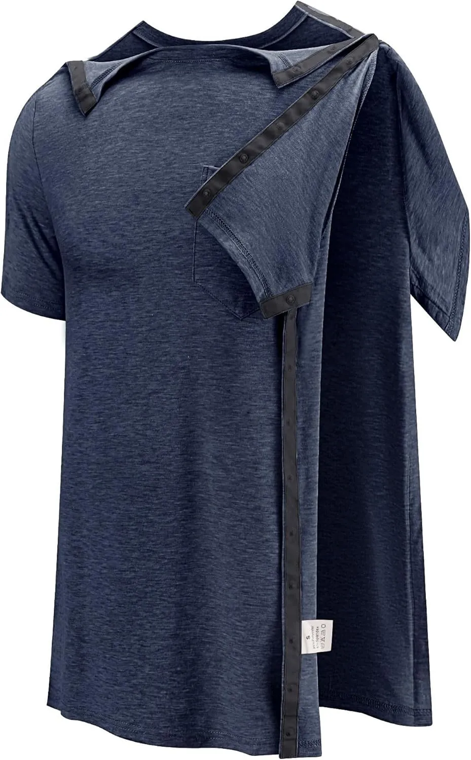 Poriff Men's Post Shoulder Surgery Recovery Shirts Full Tear Away Short Sleeve Snap Chemo Port Access Shirt