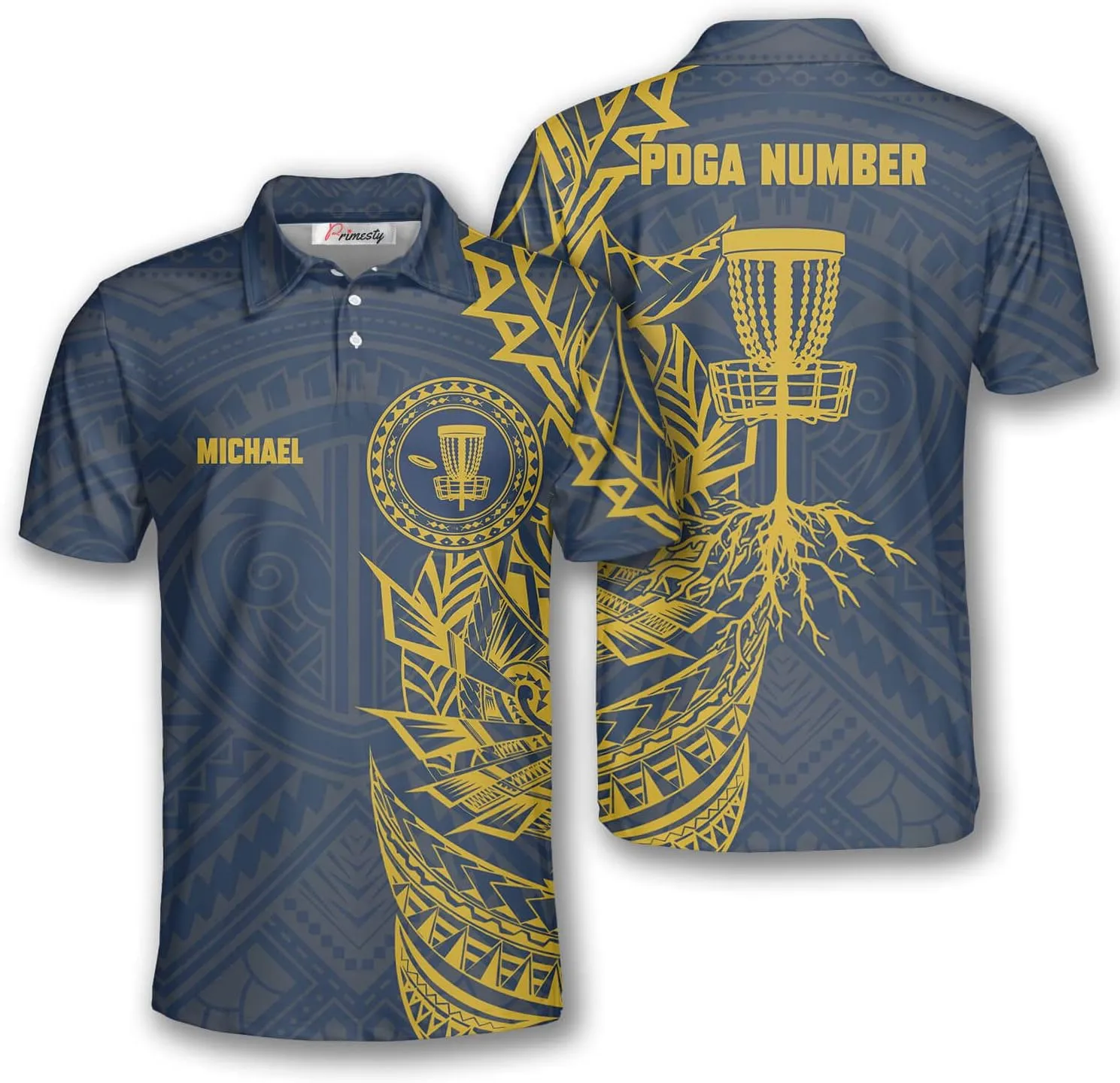 PRIMESTY Disc Golf Polo Shirts for Men, Custom Name & PDGA Number Jerseys, Size S-5XL