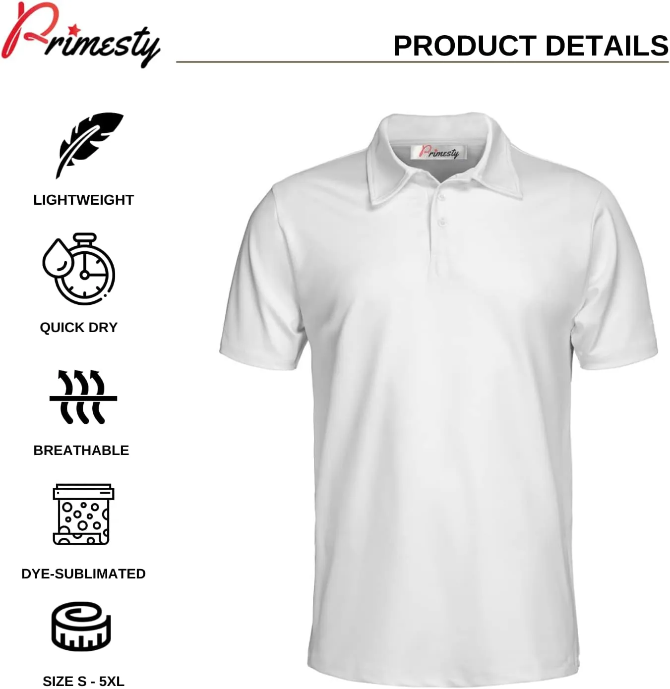 PRIMESTY Disc Golf Polo Shirts for Men, Custom Name & PDGA Number Jerseys, Size S-5XL