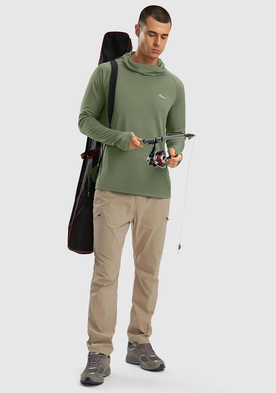 Pudolla Men's Sun Protection Hoodie UPF 50  Fishing Hiking Shirt UV Shirts with Mask for Men Long Sleeve Lightweight