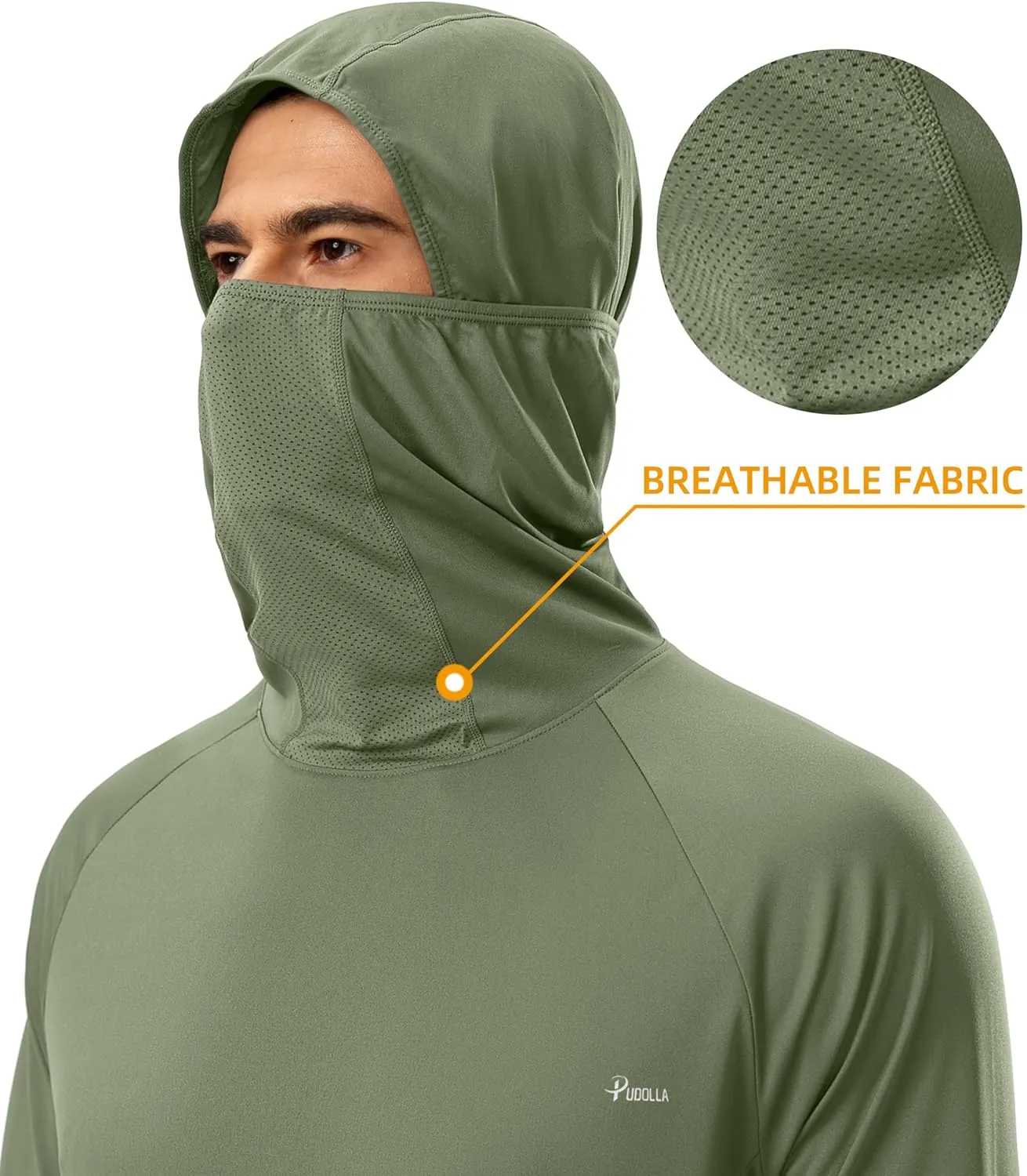 Pudolla Men's Sun Protection Hoodie UPF 50  Fishing Hiking Shirt UV Shirts with Mask for Men Long Sleeve Lightweight