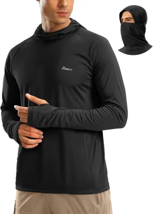 Pudolla Men's Sun Protection Hoodie UPF 50  Fishing Hiking Shirt UV Shirts with Mask for Men Long Sleeve Lightweight
