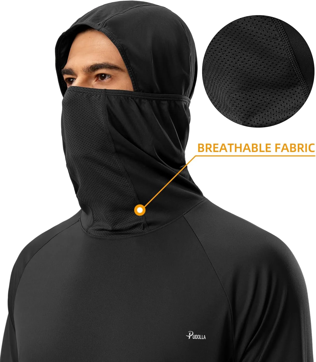 Pudolla Men's Sun Protection Hoodie UPF 50  Fishing Hiking Shirt UV Shirts with Mask for Men Long Sleeve Lightweight