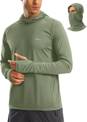 Pudolla Men's Sun Protection Hoodie UPF 50  Fishing Hiking Shirt UV Shirts with Mask for Men Long Sleeve Lightweight