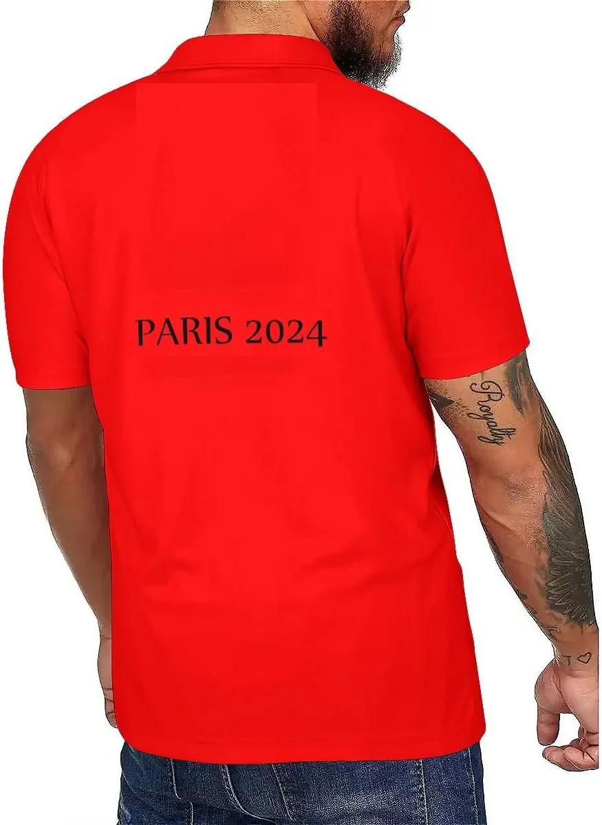 QIVICIMA Men's National Flags Polo Shirt Short Sleeve France 2024 Print Golf Polo Athletic Tops