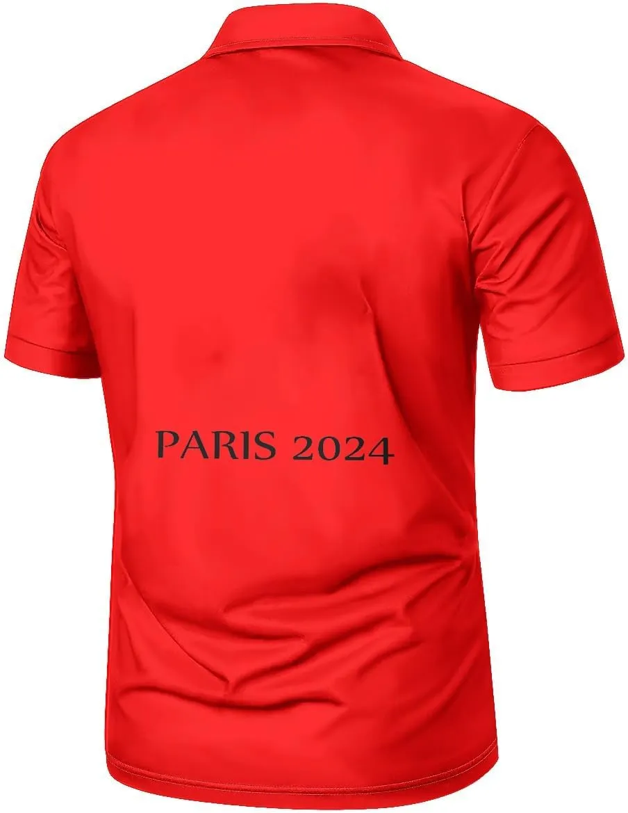 QIVICIMA Men's National Flags Polo Shirt Short Sleeve France 2024 Print Golf Polo Athletic Tops