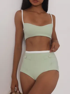 Raya Contrast Rib Bikini Top | Pistachio/White