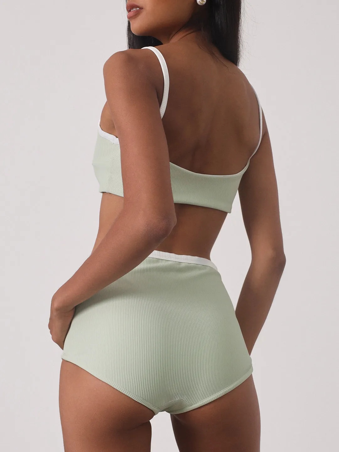 Raya Contrast Rib Bikini Top | Pistachio/White