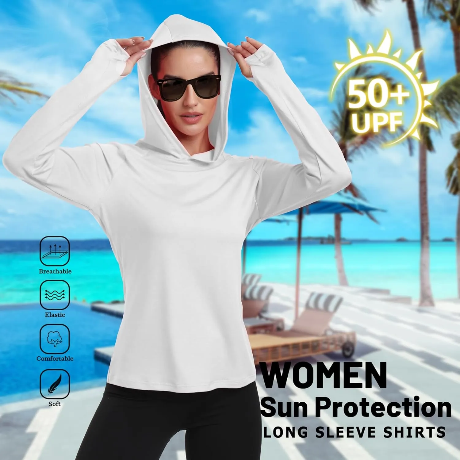 RIMLESS 7 Women's UPF 50  Sun Shirt with Hoodie Long Sleeve Hiking Fishing Outdoor Sweatshirt Lightweight Hoodie