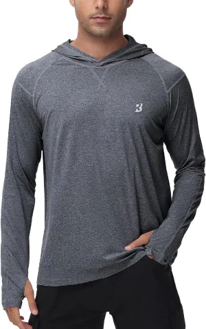 Roadbox Mens UPF 50  Fishing Shirts, Long Sleeve UV Sun Hoodie, Hiking Running Swim Athletic Workout Shirt