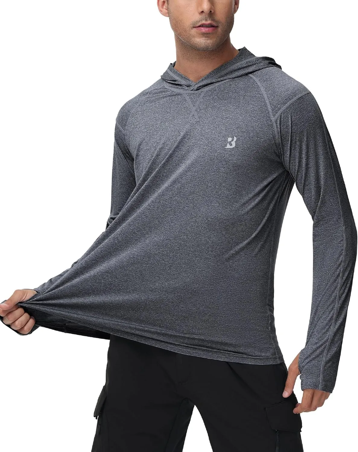 Roadbox Mens UPF 50  Fishing Shirts, Long Sleeve UV Sun Hoodie, Hiking Running Swim Athletic Workout Shirt