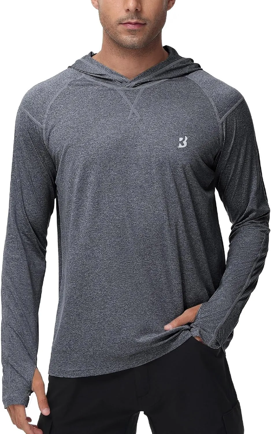 Roadbox Mens UPF 50  Fishing Shirts, Long Sleeve UV Sun Hoodie, Hiking Running Swim Athletic Workout Shirt