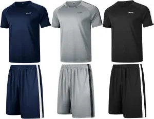 RPOVIG Shirts Shorts Workout Set:Men's 3 Pack Clothes Short set outfits Gym Active Athletic Basketball